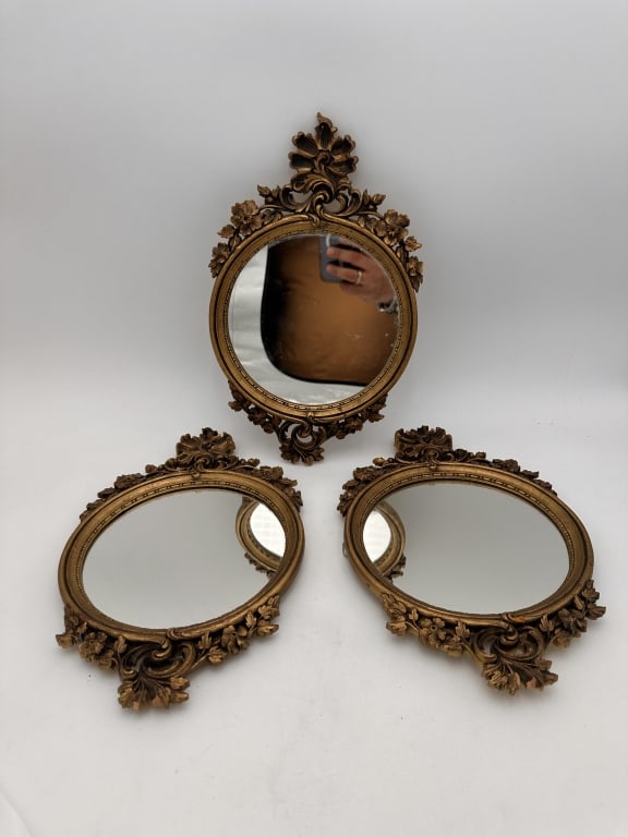 3 Syroco Mirrors hand craft 3 use syroco mirrors hand craft they habve some damge .31 cm high For (1 of 4)