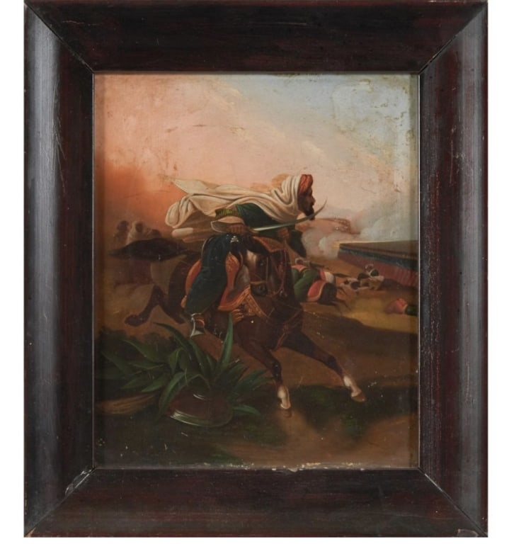Orientalist School Miniature Oil Painting of a Mor A dramatic Orientalist school miniature oil (1 of 2)
