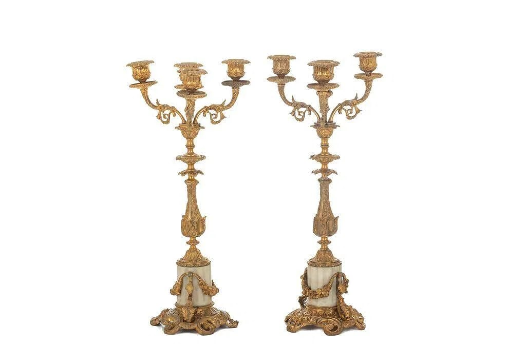 Pair of French Louis XVI Style Gilt Bronze and Marble Candelabra, Late 19th Century (1 of 2)