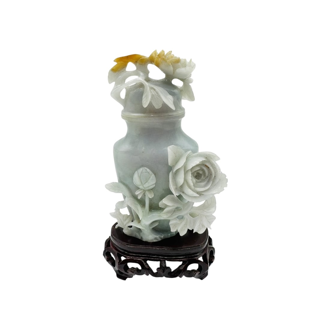 Chinese Carved Celadon Jade Vase with Floral Motifs, 20th Century (1 of 6)