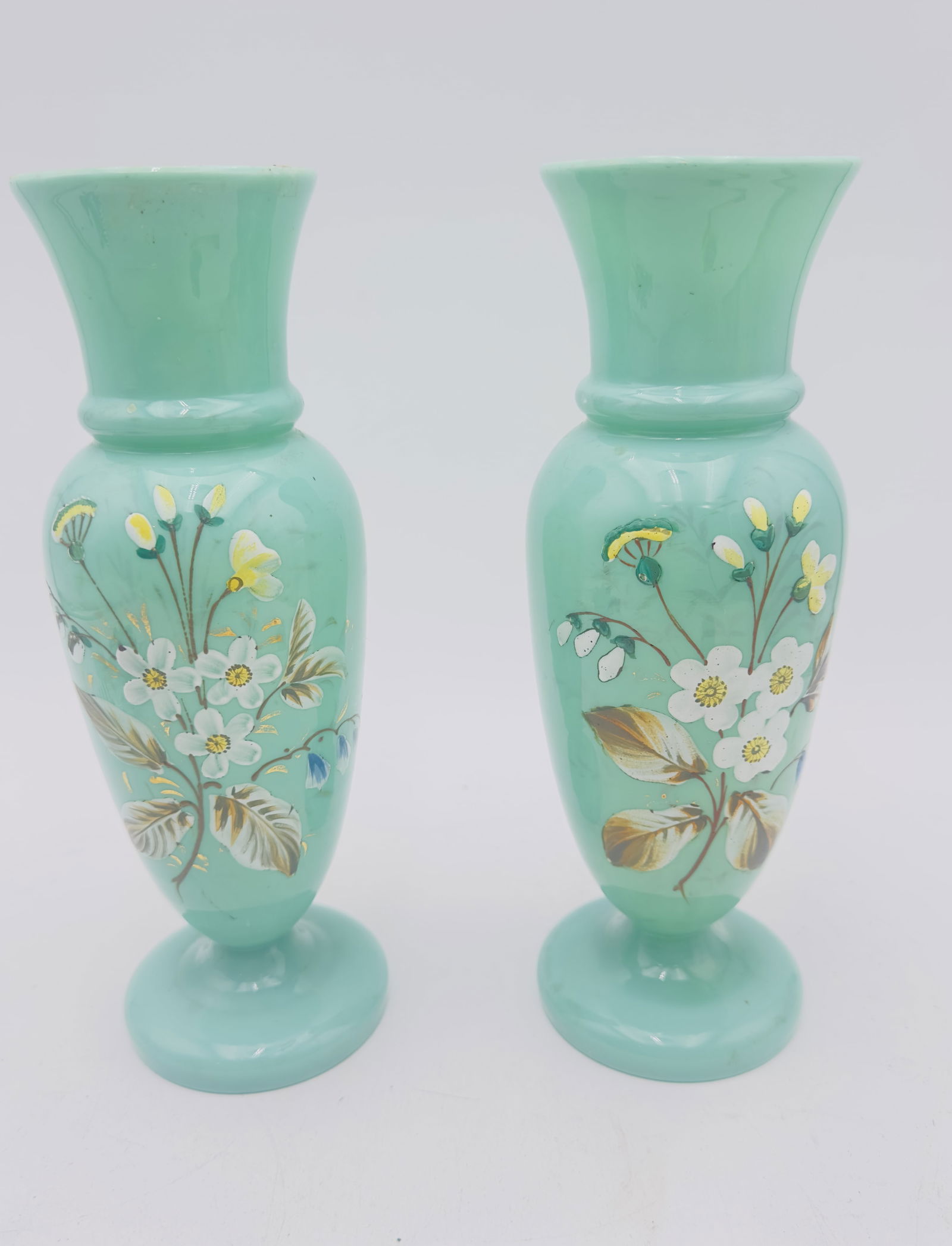 Pair of 19th-Century French Opaline Glass Vases with Hand-Painted Floral Decoration (1 of 3)