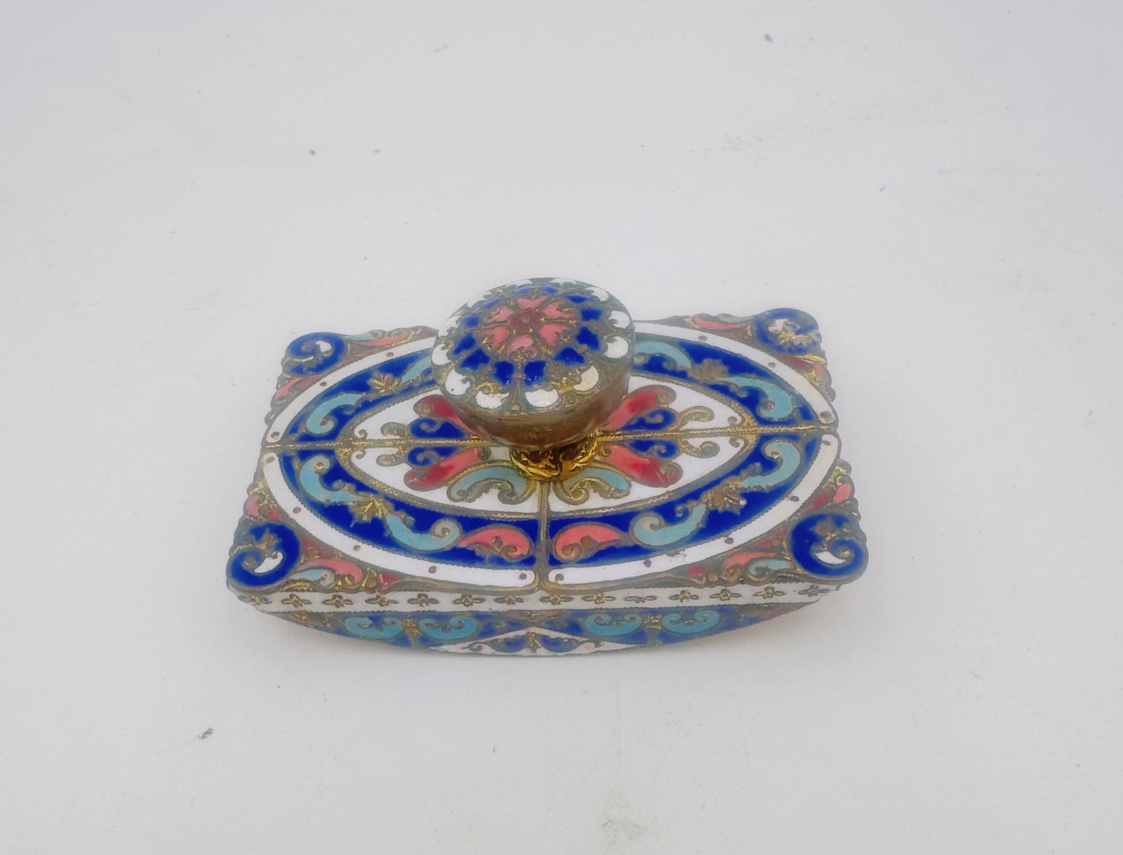 Late 17th Century Decorative Cloisonne Stamp Roller: This late 17th century decorative little stamp roller is so beautiful. Beautiful cloisonne, brass, enamelled, etched and hand-painted details. There's some nice weight to it overall. It is in lovely g