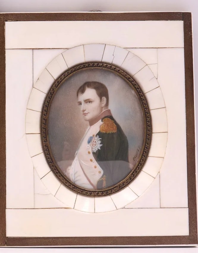 Miniature hand painted portraits, signed Napoleon in full military dress (1 of 2)