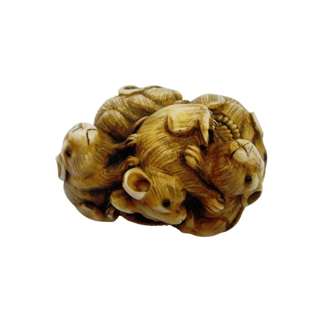 Japanese Carved Netsuke of Mice, Signed ?? Romanization: Yoshihisa English: “Made by Yoshihisa (1 of 6)