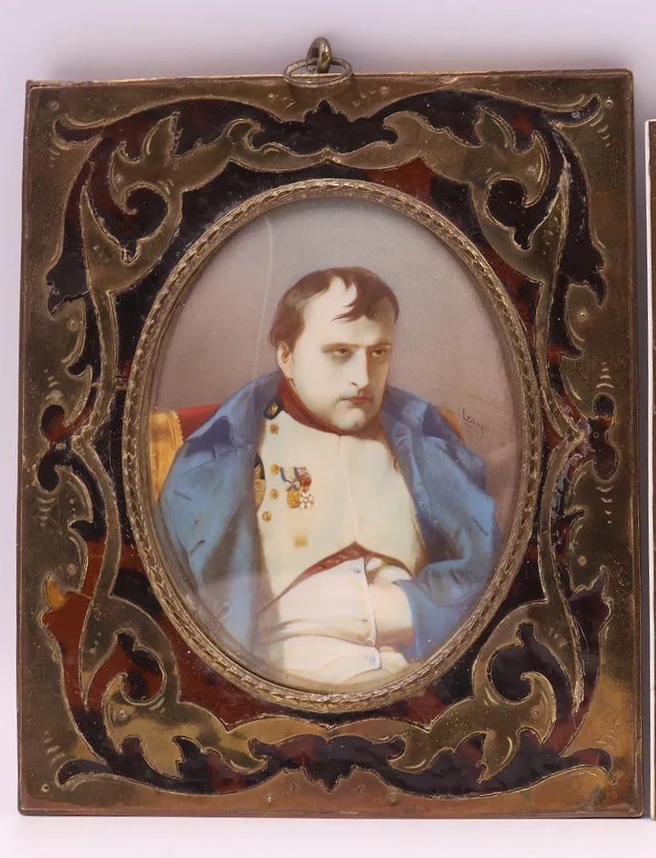Miniature hand painted portraits, signed Napoleon in full military dress: Miniature hand painted portraits, signed Napoleon in full military dress