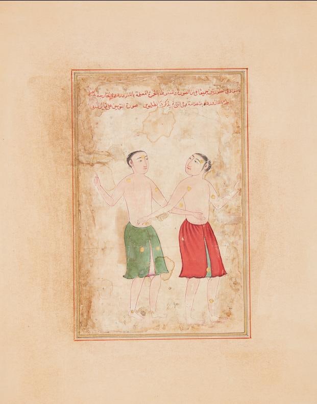Safavid illustrations from `Abd al-Rahman al-Sufi's (d. 986AD), Kitab Suwar al-Kawakib al-Thabita: Safavid illustrations from `Abd al-Rahman al-Sufi's (d.986AD), Kitab Suwar al-Kawakib al-Thabita (Book of theimages of the fixed stars), the constellations of Gemini, Timurid or Safavid Persia, 15th-1