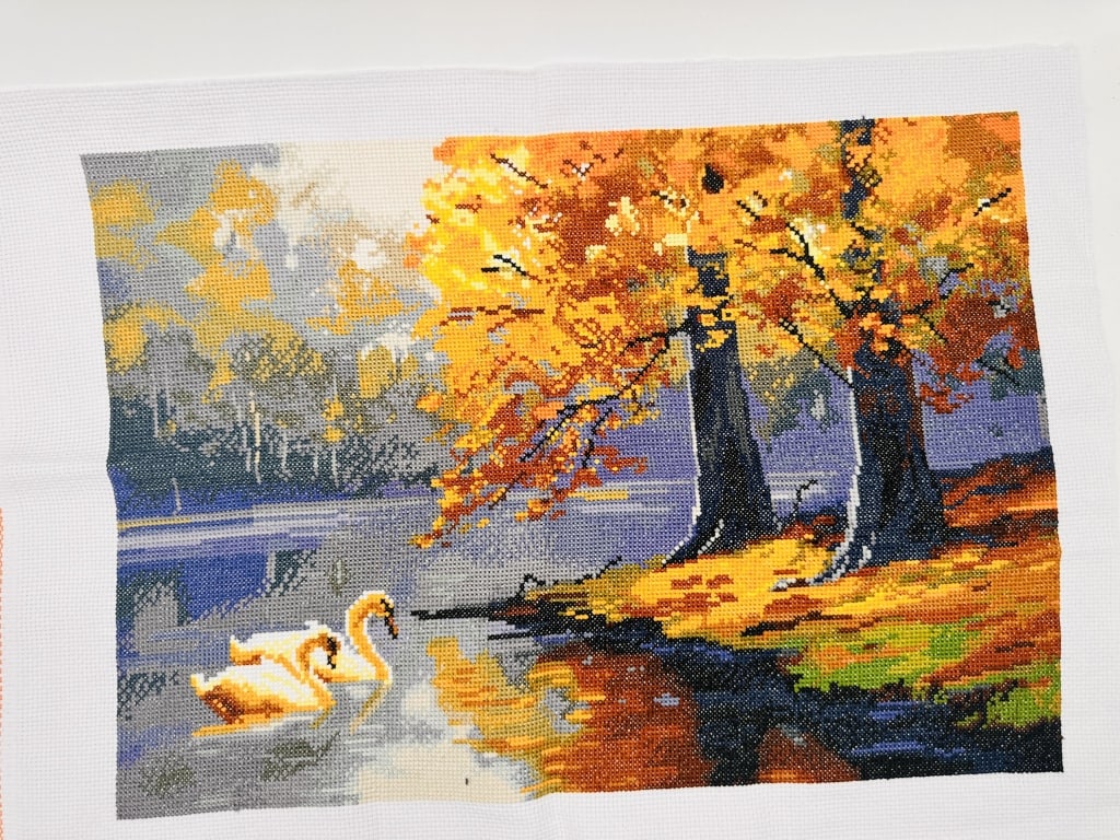 Mona Lisa Brand-Swan Lake needlepoint .For condition report please contact E-mail: Mona Lisa Brand-Swan Lake needlepoint .For condition report please contact E-mail :(antiquesyorkville@gmail.com ) phone:(+647-671-4495) Thanks Yorkville Auction