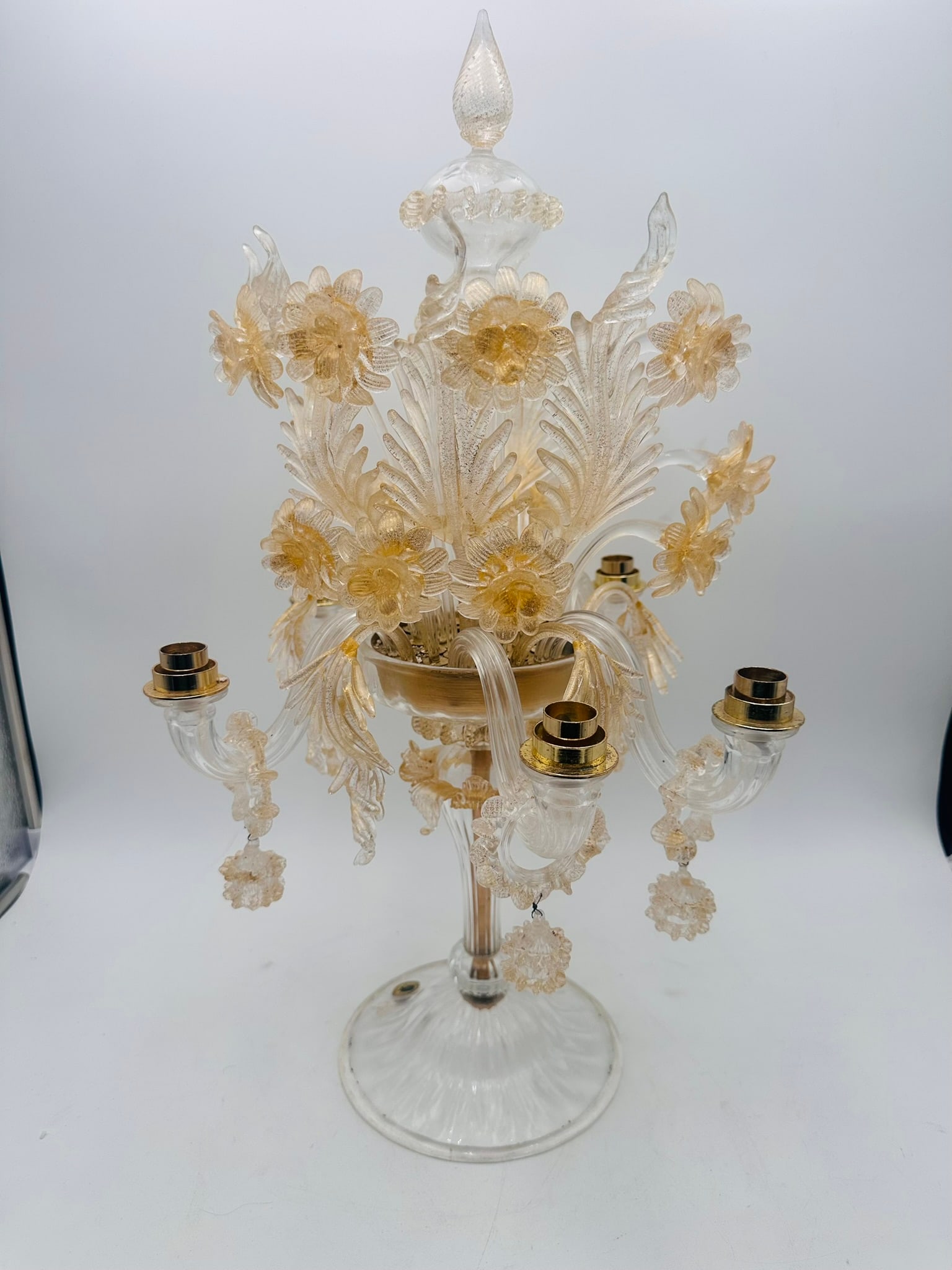 Fine Italian Murano Glass Floral Table Candelabra – Hand Blown, Mid-Century (1 of 7)