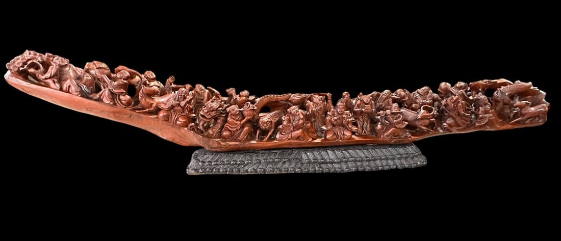 Large Chinese Carved Hardwood Immortals Boat Sculpture, An impressive and finely detailed Chinese (1 of 5)