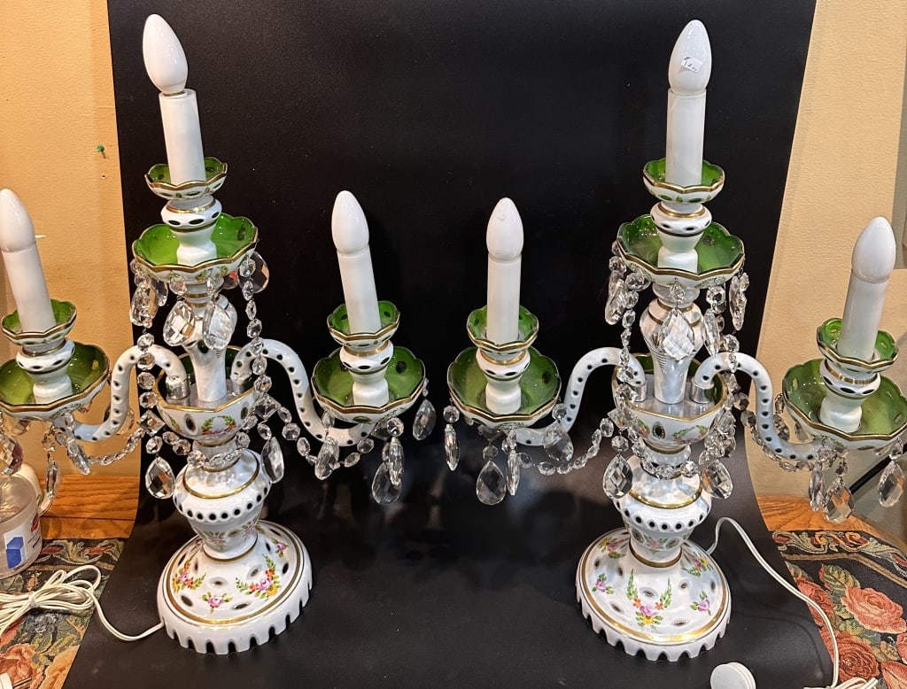 A fine pair of 19th century Bohemian glass candelabra, later converted to electricity. Each lamp (1 of 6)