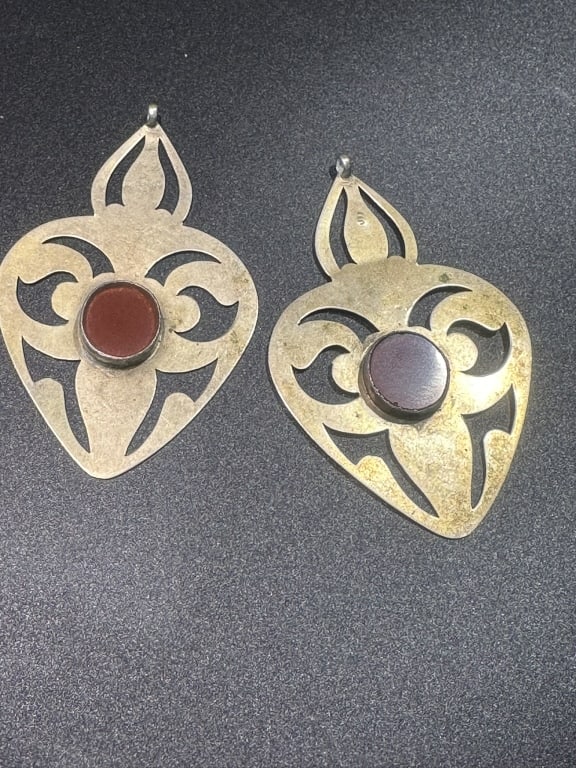 two turkman silver earing with akat stone LONG 7 CM (1 of 4)