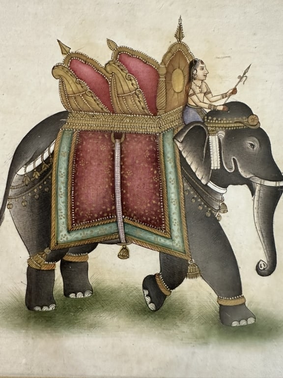 Late 19 th Mughal School miniature elephant SIZE 35 CM BY 35 CM . For condition report please: Late 19 th Mughal School miniature elephant SIZE 35 CM BY 35 CM . For condition report please contact E-mail :(antiquesyorkville@gmail.com ) phone:(+647-671-4495) Thanks Yorkville