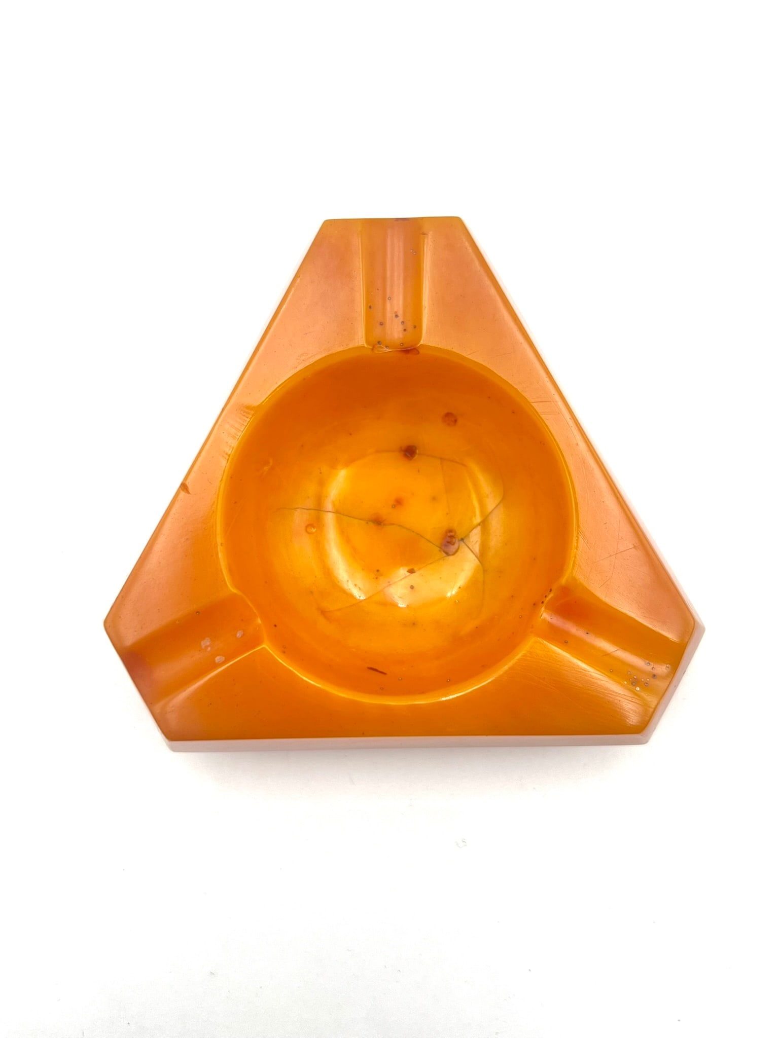 Art Deco Bakelite Triangular Ashtray, Amber Butterscotch Tone 197 gram (1 of 2)