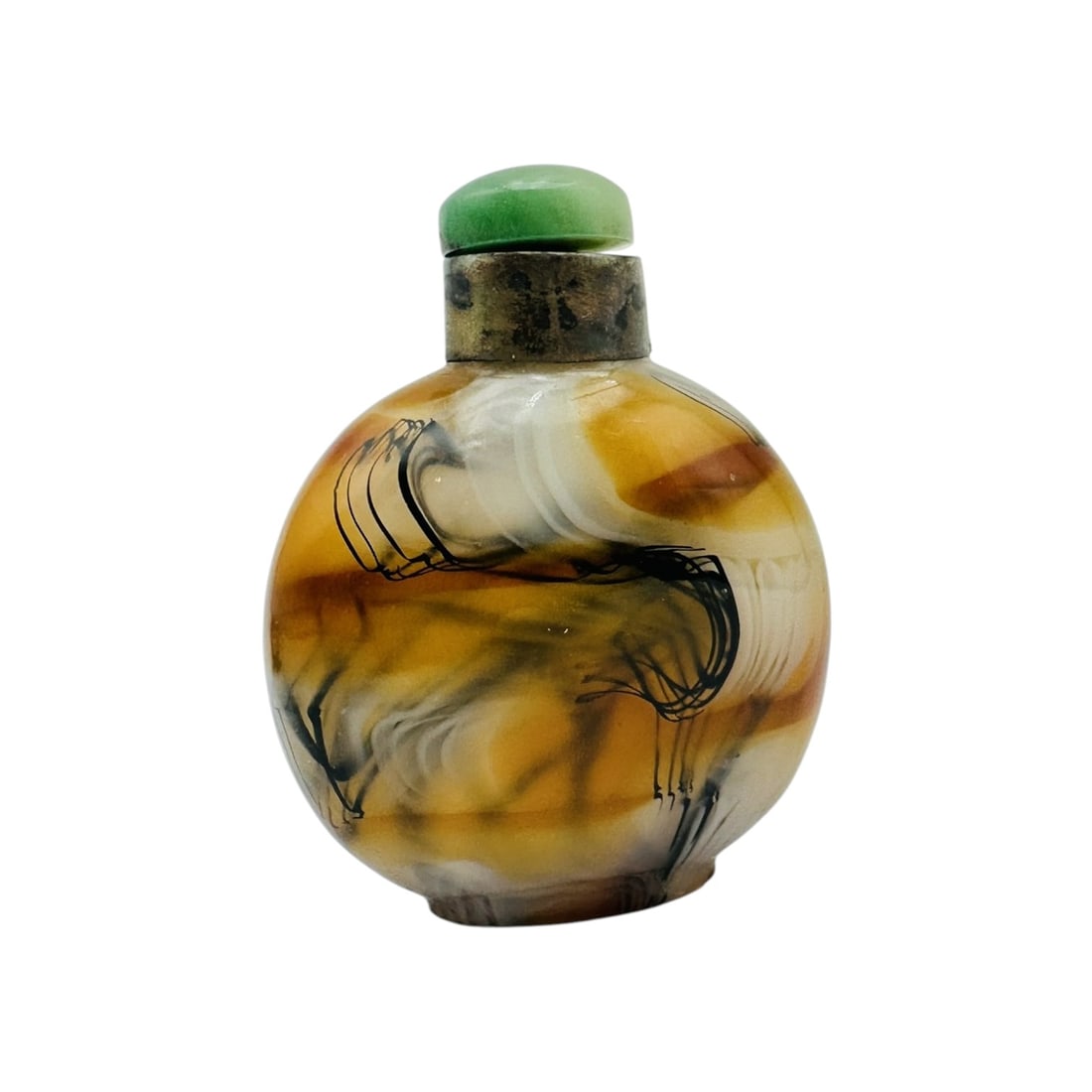 Chinese Agate Snuff Bottle with Natural Inclusiony The snuff bottle of compressed globular form, (1 of 3)
