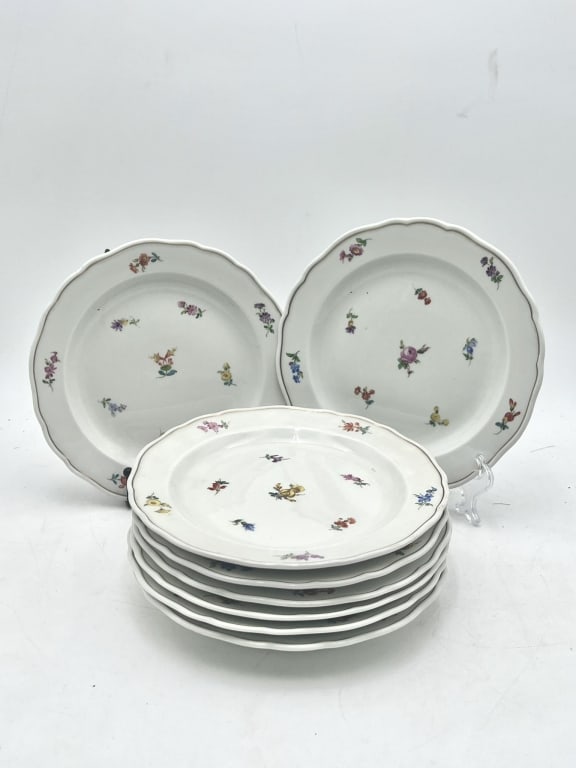 8 Meissen Dessert Plates with Hand Painted Streubn 8 Meissen Dessert Plates with Hand Painted (1 of 3)