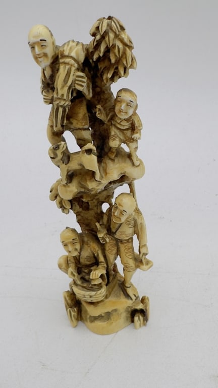 Japanese Carved Ivory Okimono of Villagers, Signed (1 of 9)