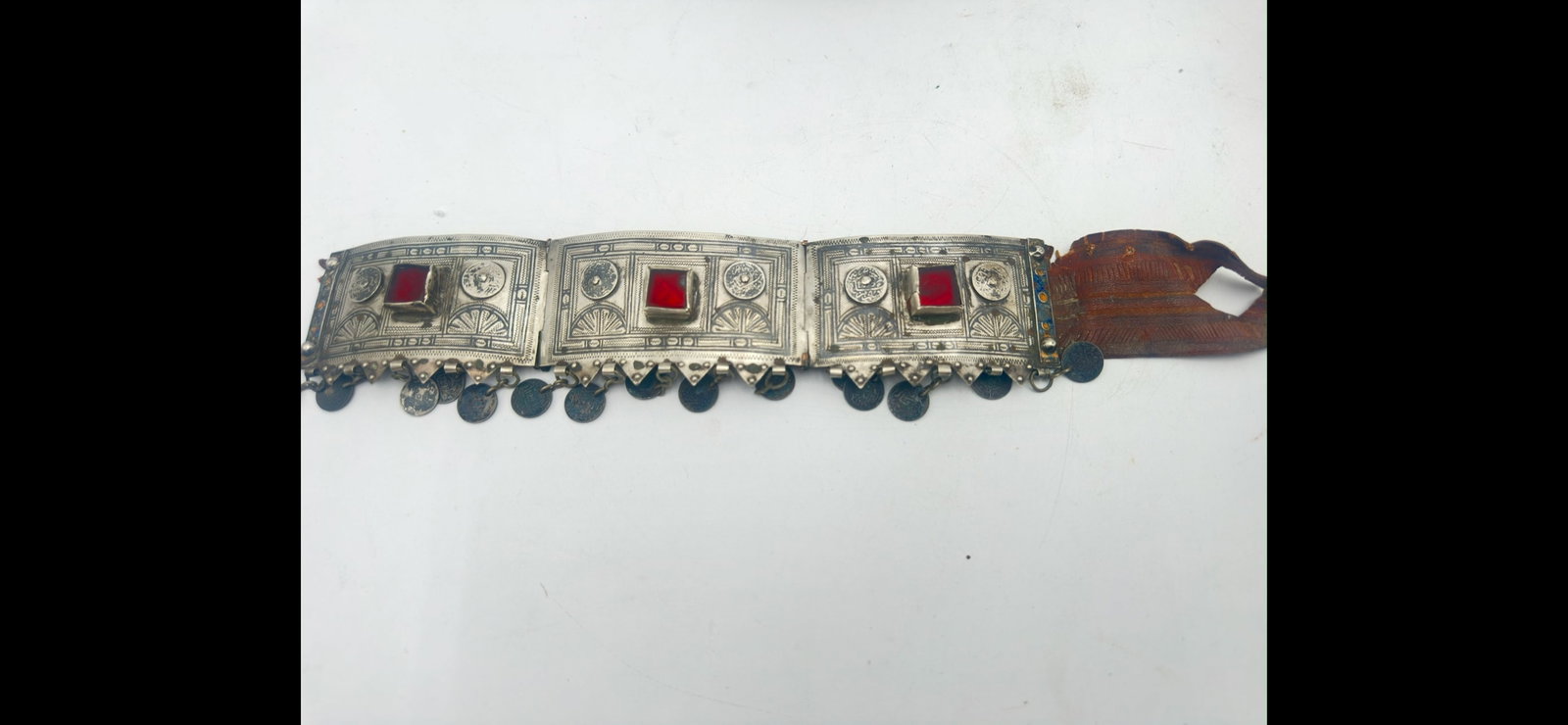 Vintage moroccan moulay al-hasan coin 1299 date middle eastern Tribal Belt with and Red Glass (1 of 8)
