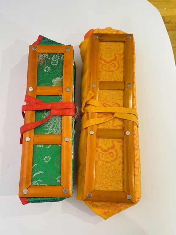 Pair of Tibetan Buddhist Sutra Text Wraps with Wos A matched pair of traditional Tibetan Buddhist (1 of 3)