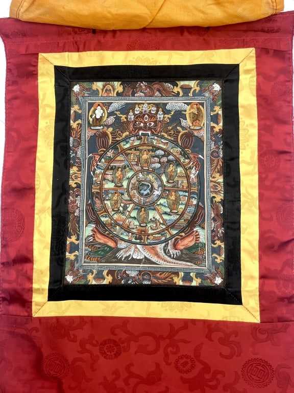 Tibetan Buddhist Thangka Scroll Painting, Wheel of A finely detailed Tibetan Buddhist thangka scroll (1 of 7)