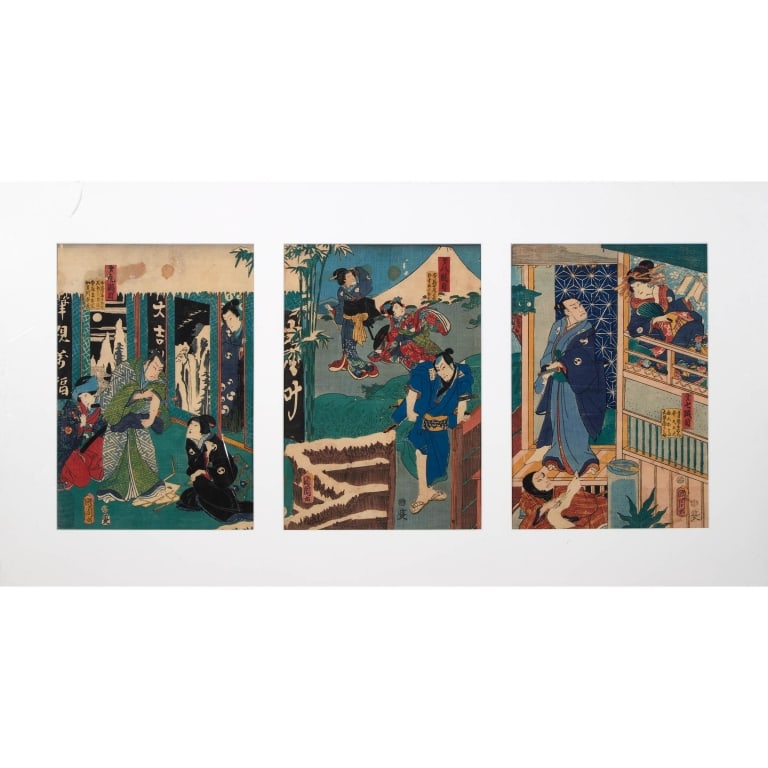 3 japanese Ukiyo-e Triptych Woodblock Prints, 19th A finely composed set of three Japanese ukiyo-e (1 of 1)