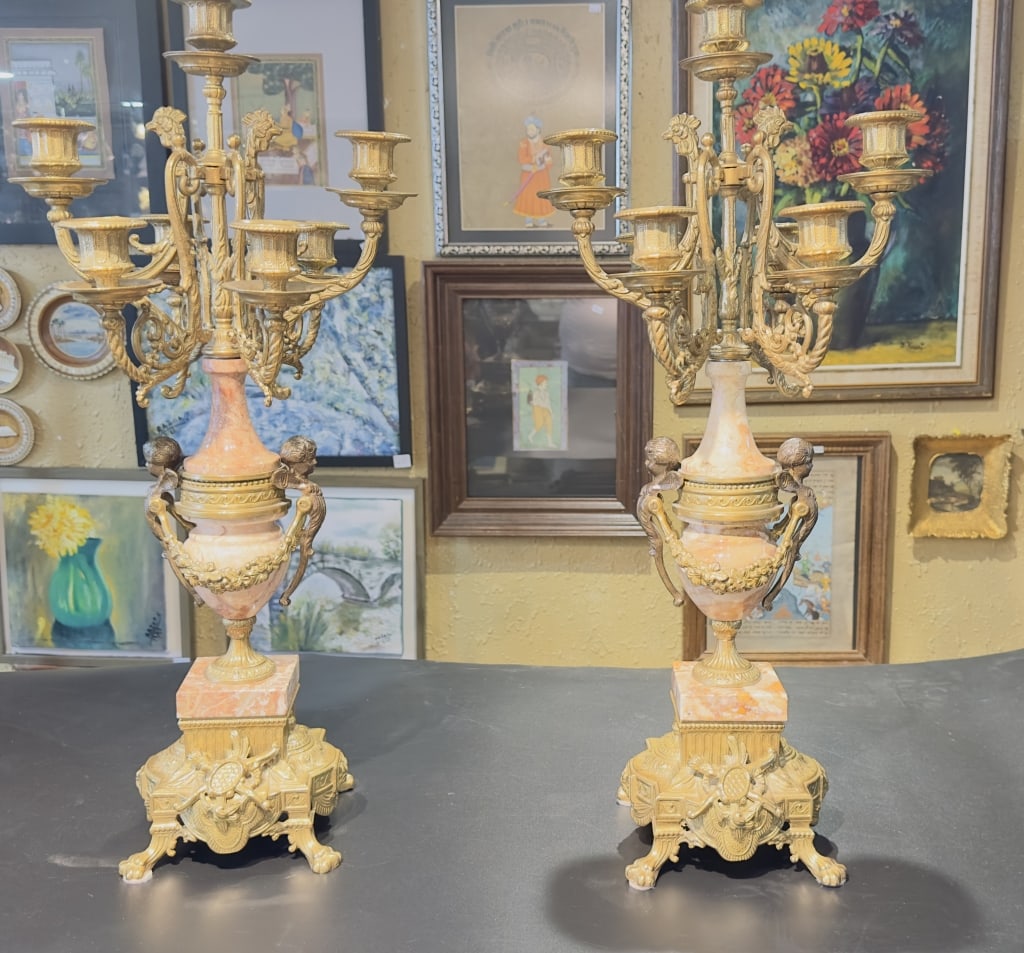 Pair of Italian Brevettato Brass & Pink Marble Sea :An elegant pair of Italian Brevettato (1 of 4)