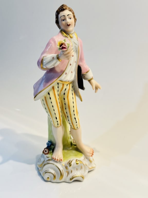 German Dresden Porcelain Figure of an 18th r A finely modeled German Dresden-style porcelain figure (1 of 6)