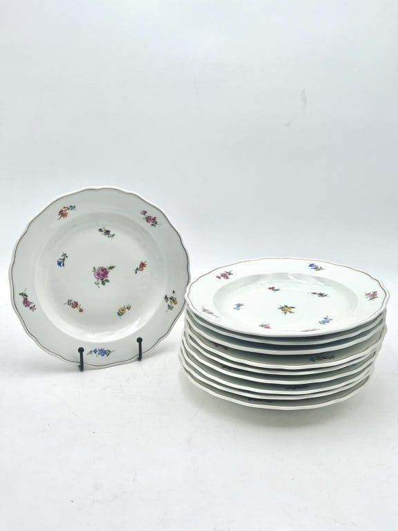 10 Meissen Dining Plates with Hand Painted Streubn 10 Meissen Dining Plates with Hand Painted (1 of 8)