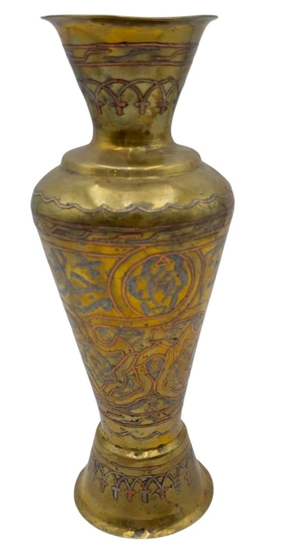 Syrian Brass Vase with Silver Inlaid Decoration Large A fine Syrian brass vase with silver inlaid (1 of 5)