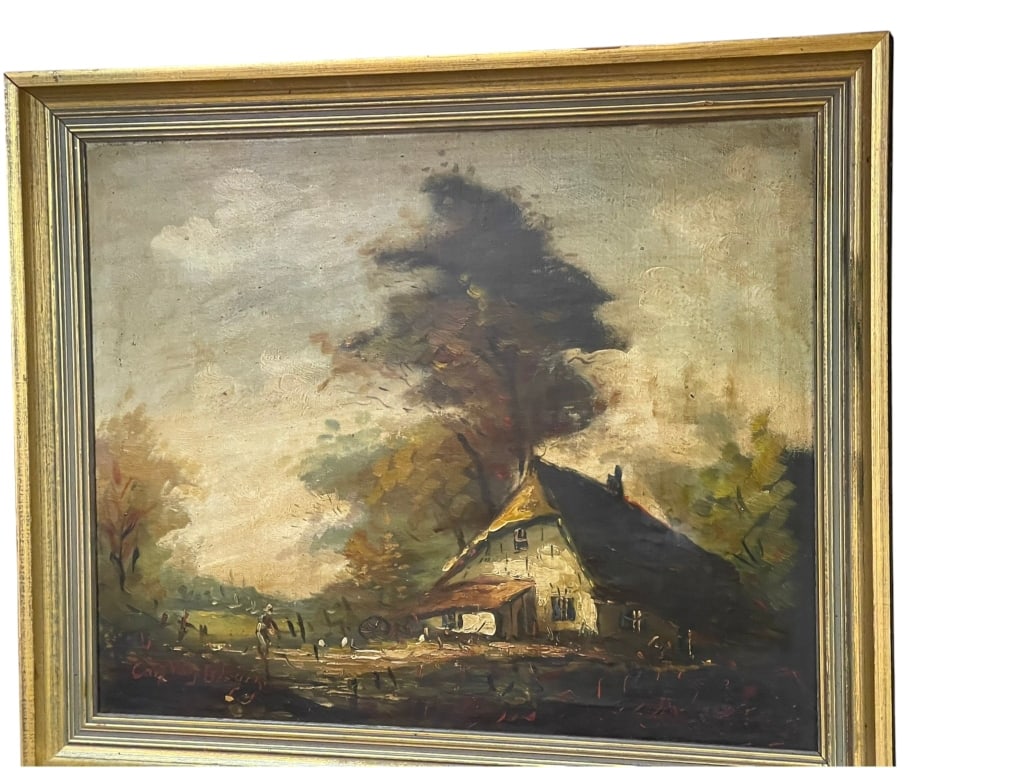 EUROPEAN SCHOOL, RUSTIC COTTAGE LANDSCAPE, OIL ONS (1 of 1)