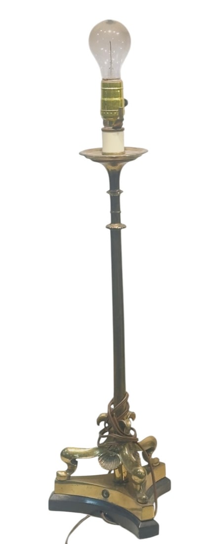 Art Nouveau Style Brass Table Lamp, Figural Base,y An elegant table lamp in the Art Nouveau taste, (1 of 3)