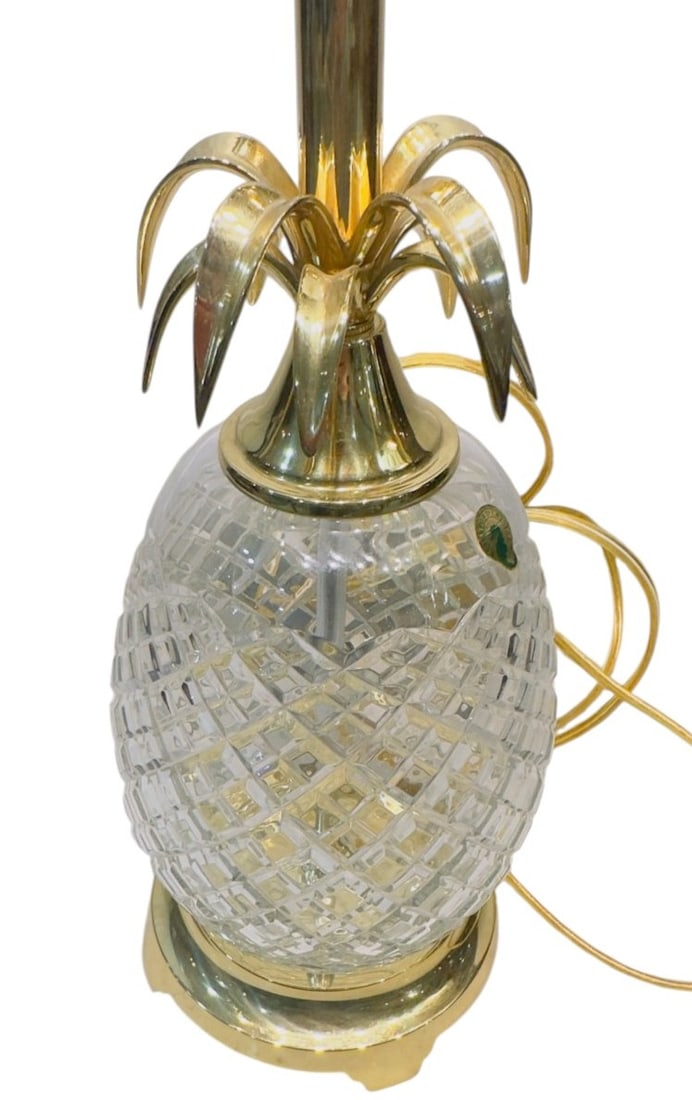 Cut Crystal Pineapple Table Lamp, Brass Base (Wat) A decorative table lamp featuring a cut crystal (1 of 5)