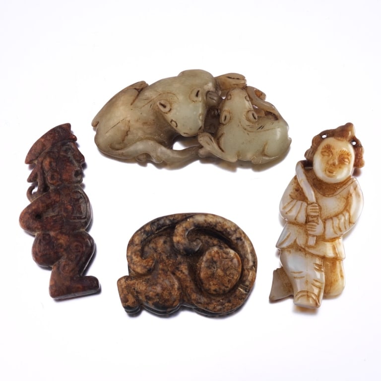 Chinese Four Jade Figural Carvings Chinese Four Jade Figural Carvings Four jade figural carvings, (1 of 5)