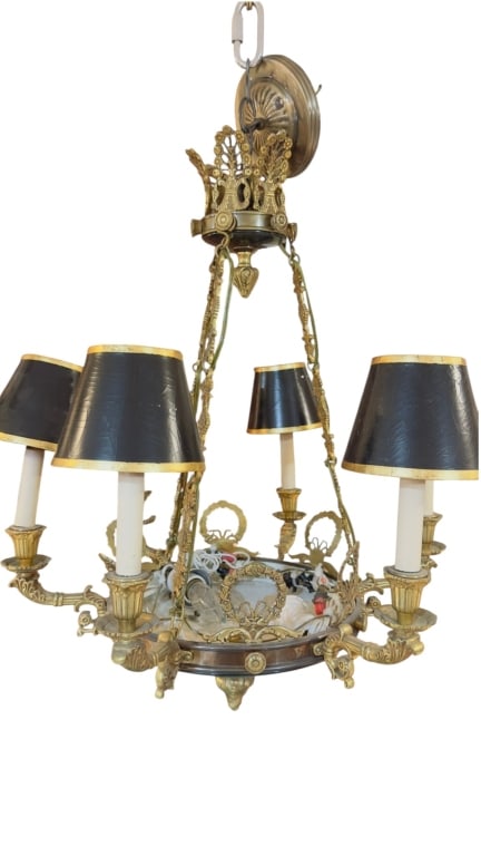 French Style Gilt Bronze Six-Light Chandelier wits An elegant French-style six-light chandelier, (1 of 2)