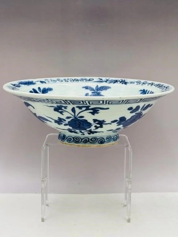 Kangxi Marked, Large Blue and White Bowl Any condition statement is given as a courtesy to a client, (1 of 8)
