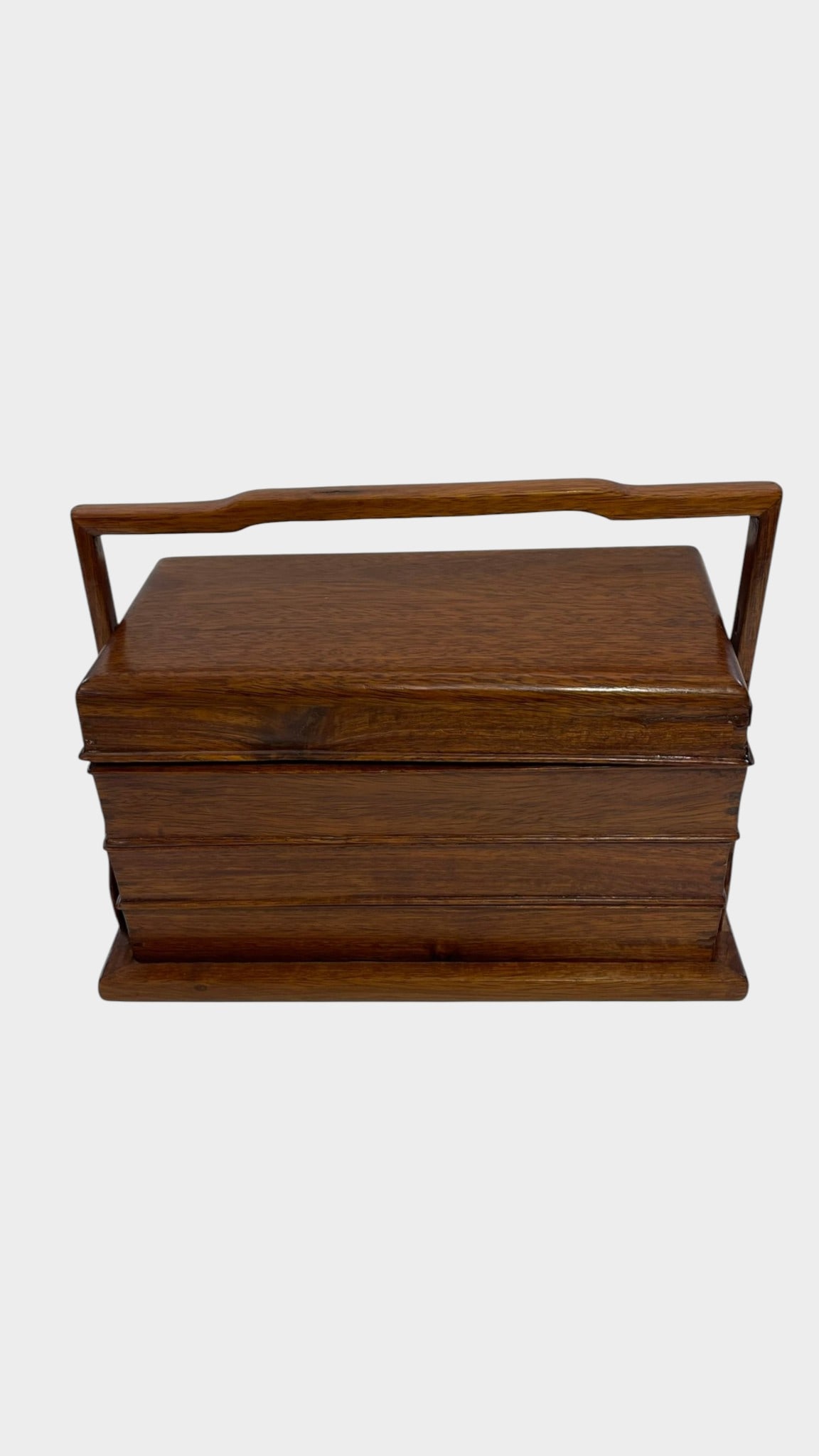 A CHINESE HARDWOOD THREE-TIER PICNIC / FOOD CARRIR A Chinese hardwood stacking food or picnic (1 of 4)