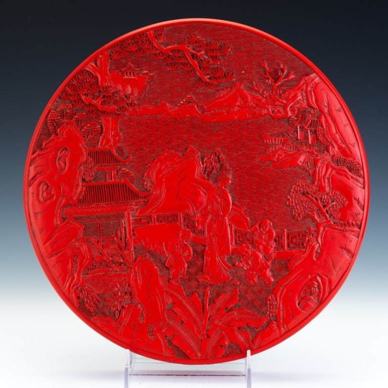 Chinese Cinnabar Lacquer Circular Covered Box Chinese Cinnabar Lacquer Circular Covered Box 3 ?"H x (1 of 10)