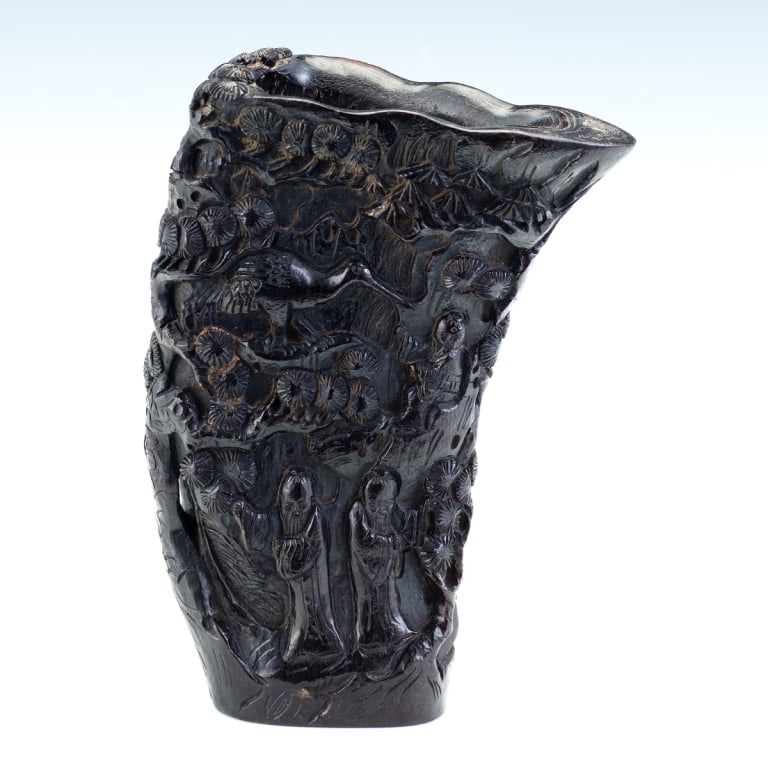 Chinese High-Relief Amber Horn Libation Cup,k Chinese High-Relief Amber Horn Libation Cup, (1 of 9)