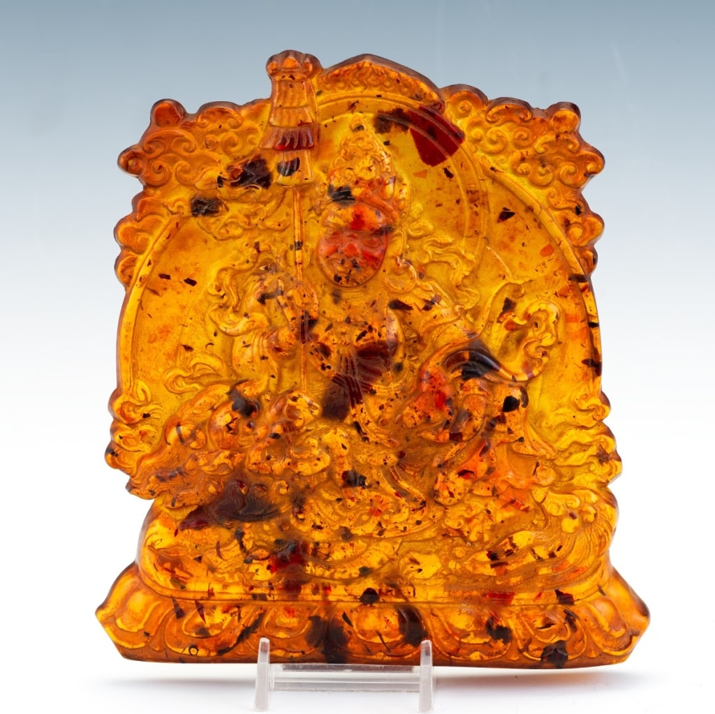 Tibetan Amber Relief Temple Plaque of Vaishravanan Tibetan Amber Relief Temple Plaque of Vaishravana (1 of 9)
