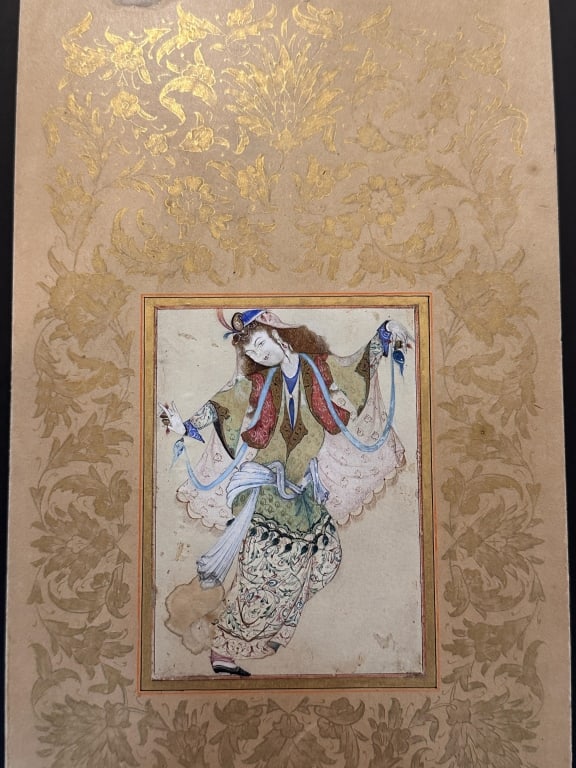 18 th qajar persian miniature persian a Dancing w Qajar-Era Persian Miniature ? Dancing Woman An (1 of 2)