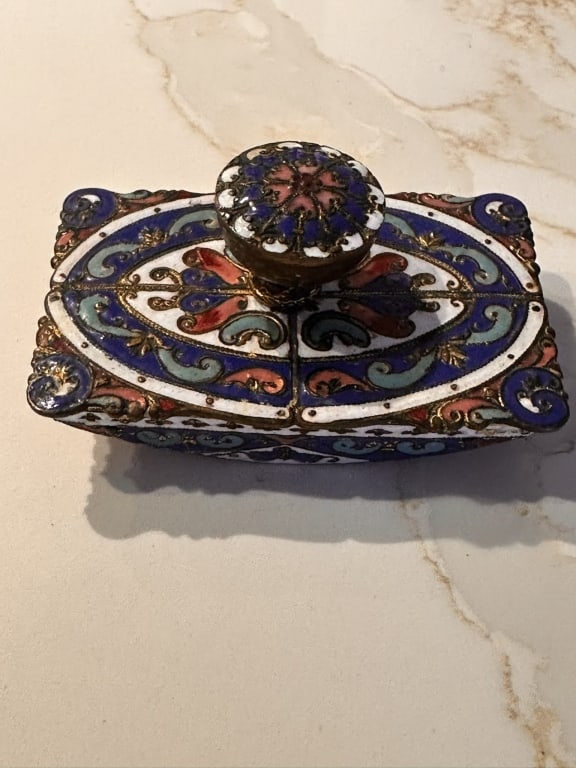 Late 17th Century Decorative Cloisonne Stamp Rollr This late 17th century decorative little stamp: This late 17th century decorative little stamp roller is so beautiful. Beautiful cloisonne, brass, enamelled, etched and hand-painted details. There's some nice weight to it overall. It is in lovely
