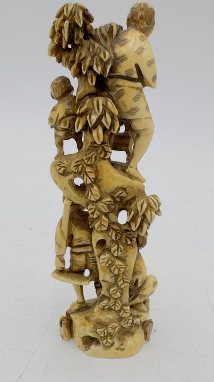 Japanese Carved Ivory Okimono of Villagers, Signed (1 of 9)
