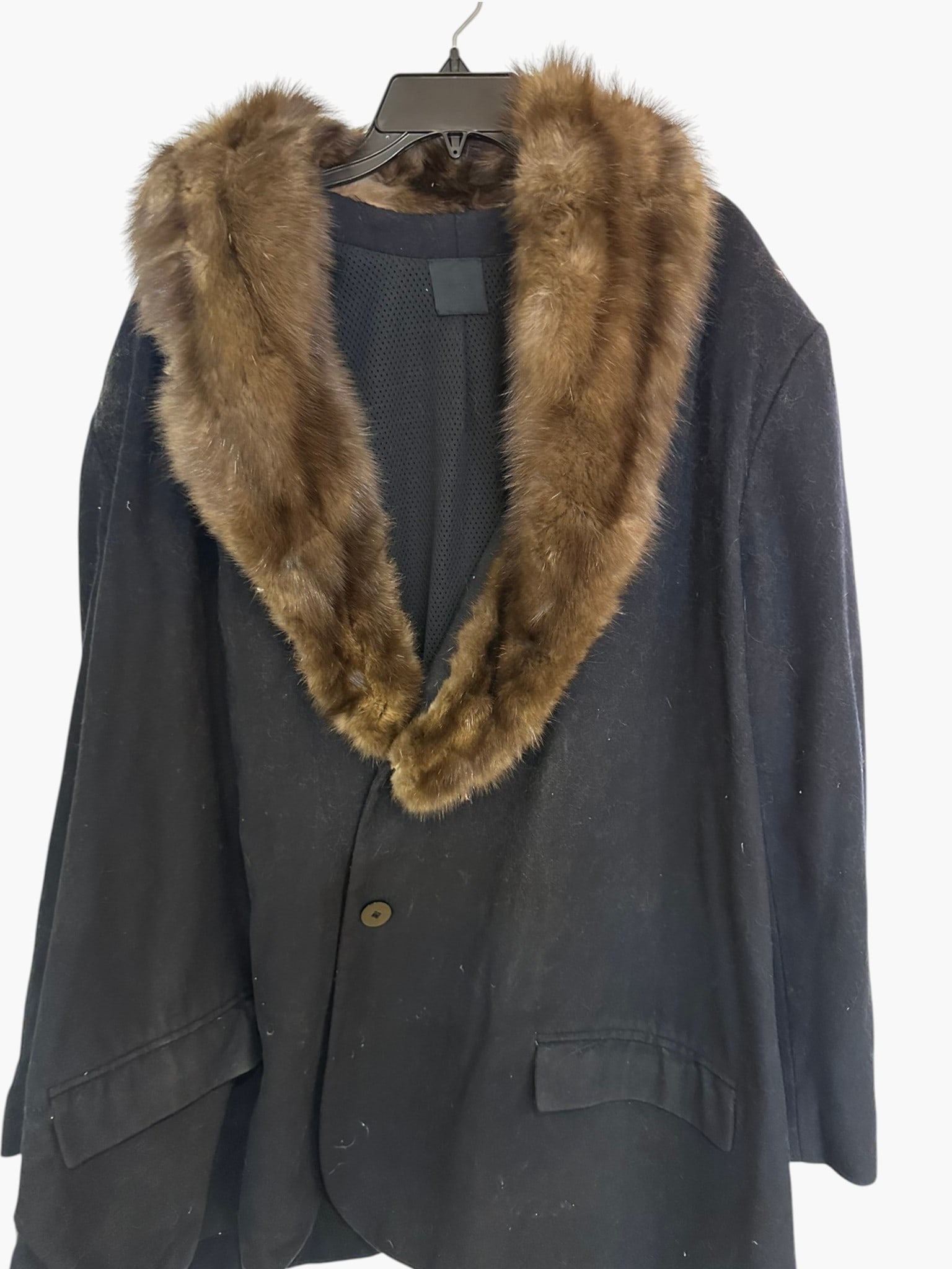A|X Armani Exchange Navy Coat with Fur Collar (1 of 7)