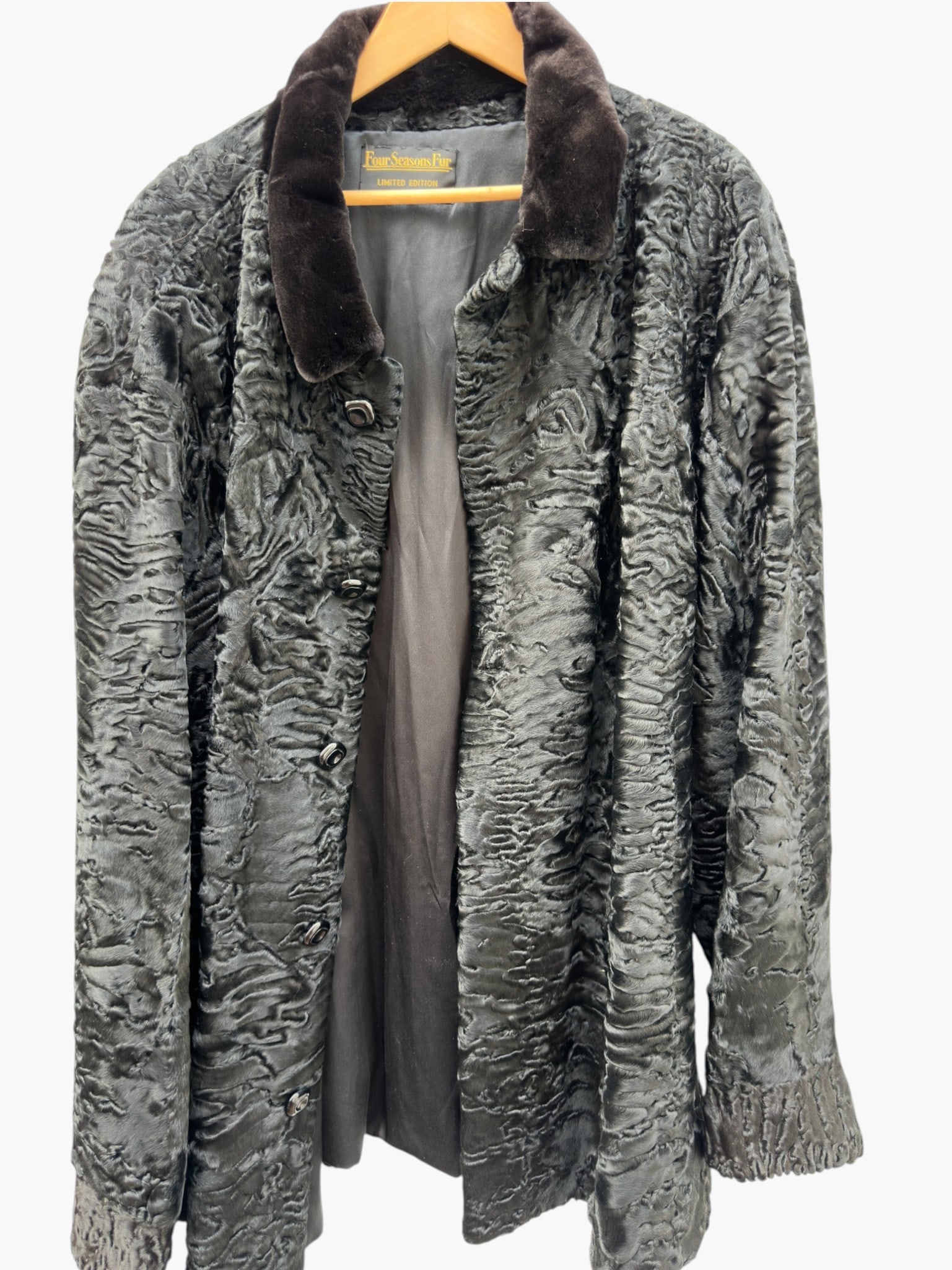 Four Seasons Fur Limited Edition Black Lamb Fur Coat with Contrasting Fur Collar (1 of 9)