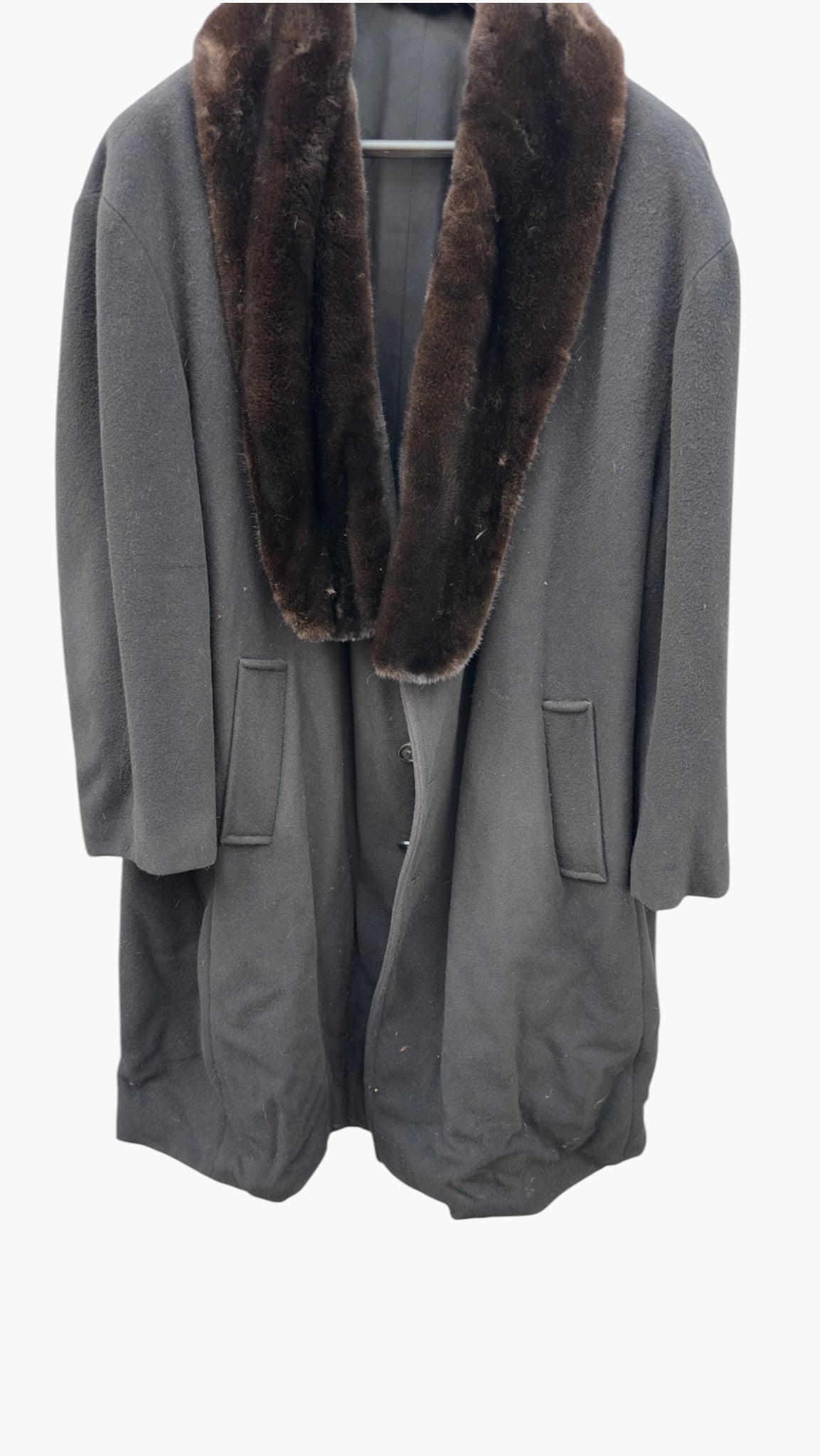 Luxury Black Coat with Sheared Beaver Fur Collar and Lamb Fur Lining (1 of 6)
