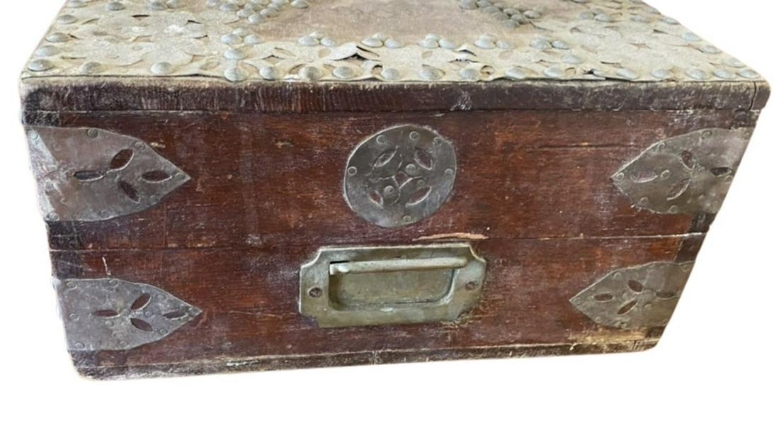 Intricate Gorgeous Antique Metal and Wood Box: No markings