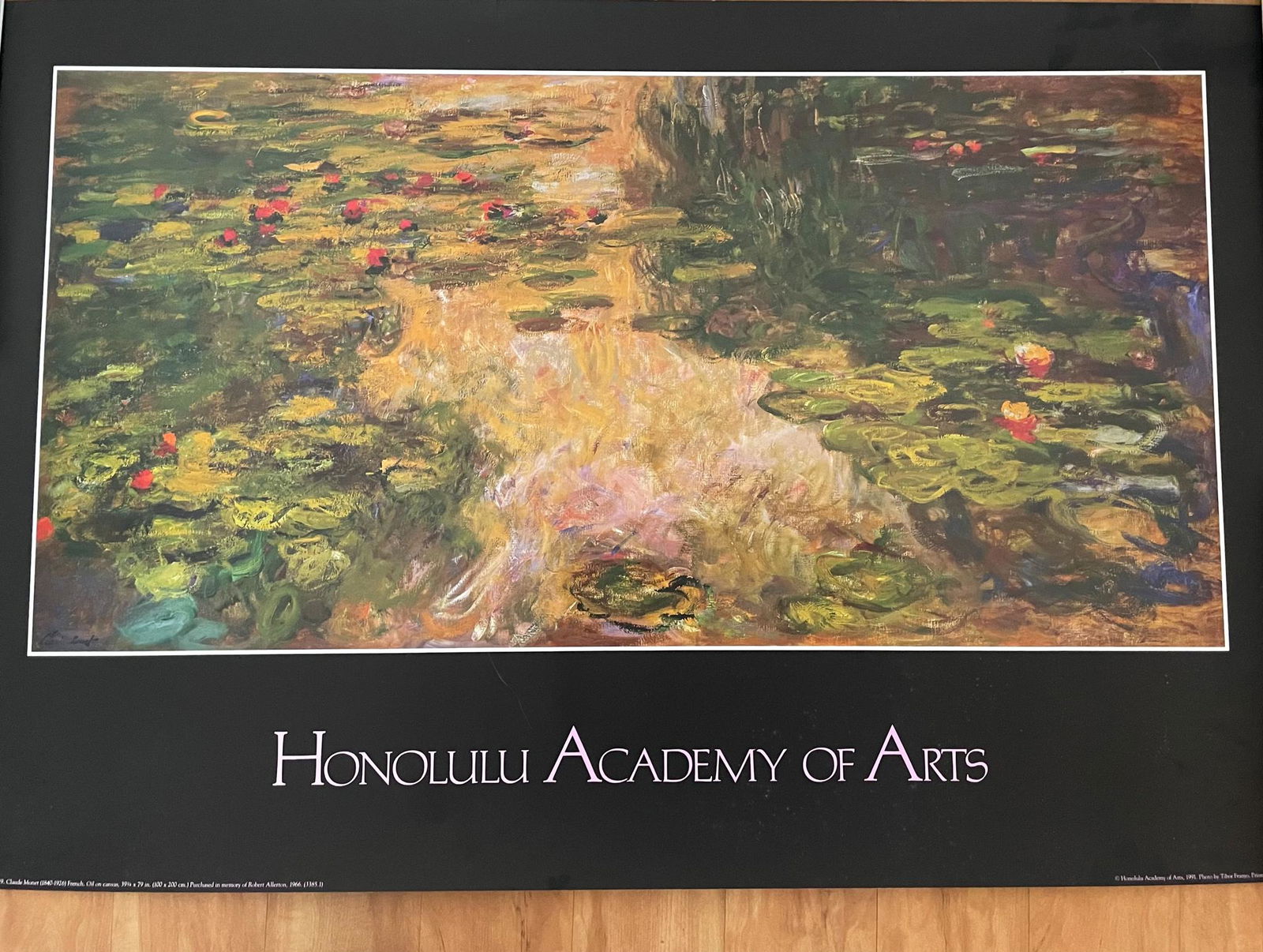 1991 Poster, "Water Lilies" by Claude Monet: photo by Tibor Franyo, Printed in Singapore. Honolulu Academy of Arts