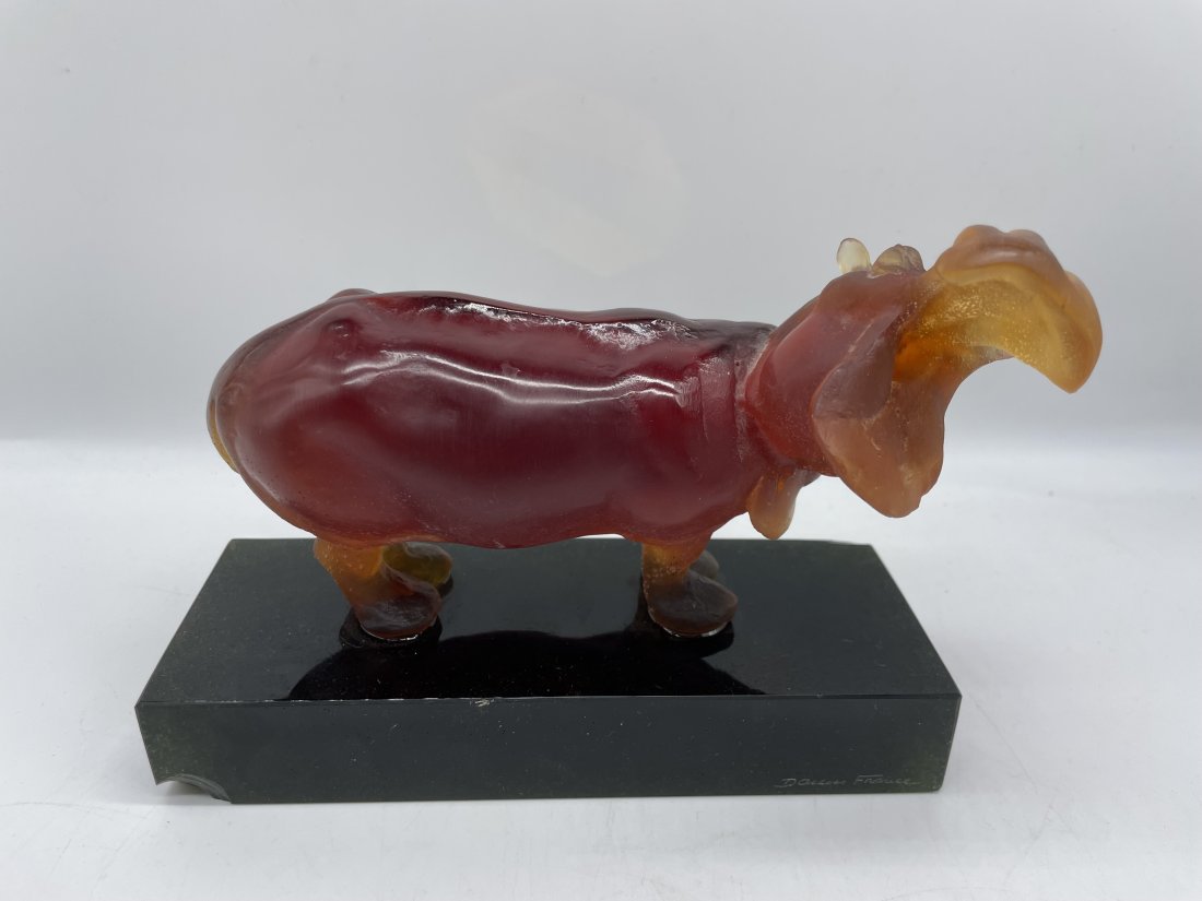 Daum France Pate De Verre, Glass Hippopotamus.: Made by Hand in France. Every piece is unique! Carved Autograph in bottom corner of glass.
