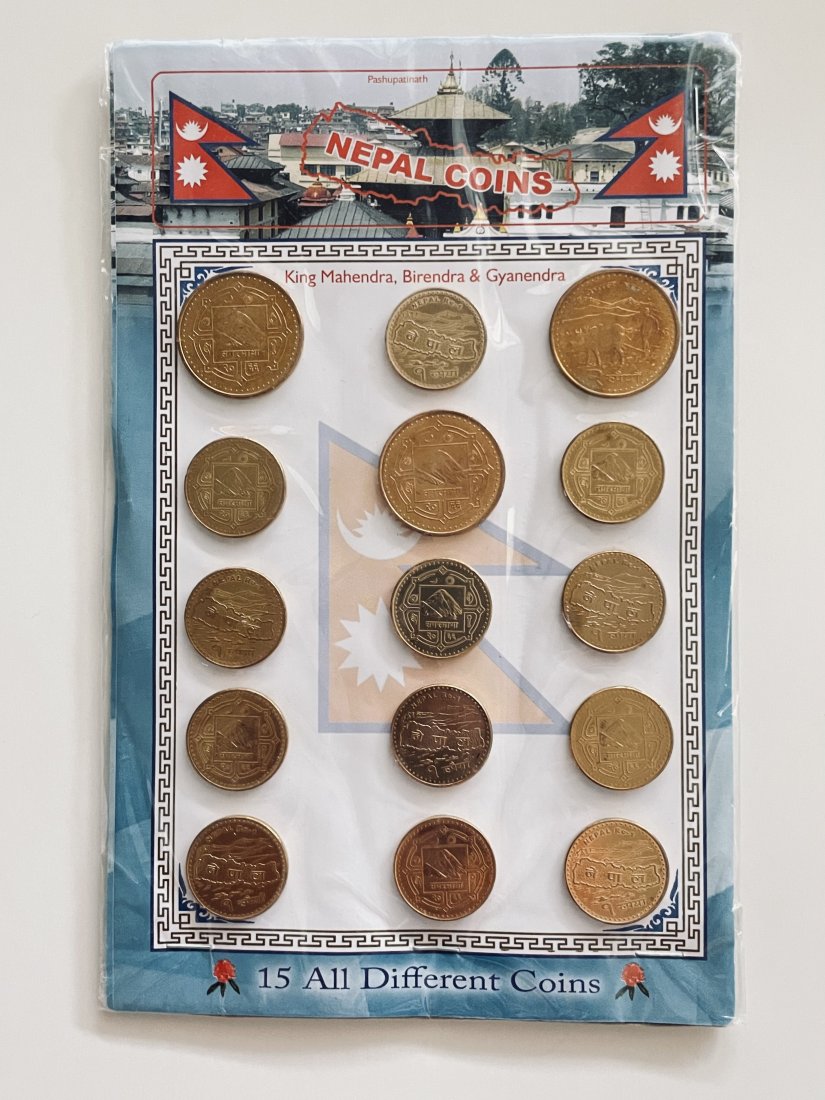 Collection of Nepal Coins- King Mahendea, Birendra, & Gyanendra: 15 all different coins