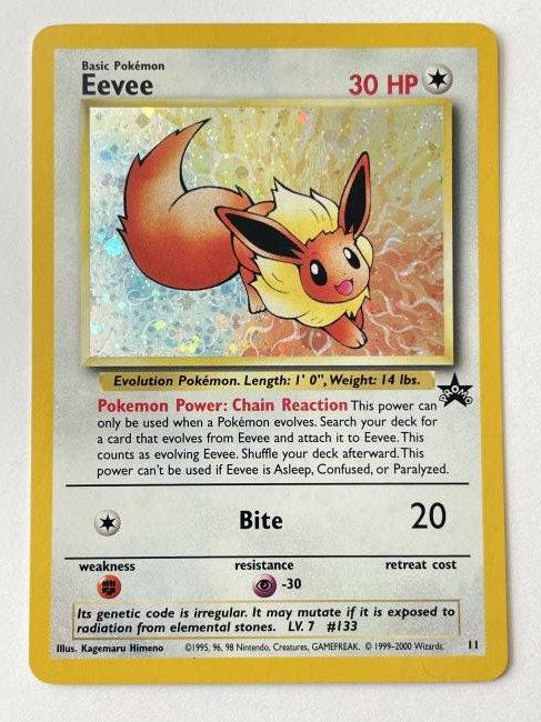 Eevee. Basic Pokémon. BLACK STAR PROMO: HOLO Foil. 30 HP. 1999-2000 Wizards.