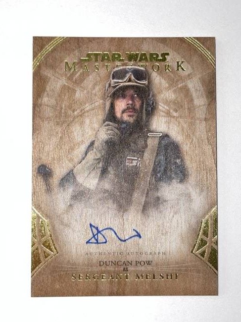 Star Wars Duncan Pow as Sergeant Melshi Autograph.: Wood card, 01/10 Silver Stamped. Authentic. Topps.